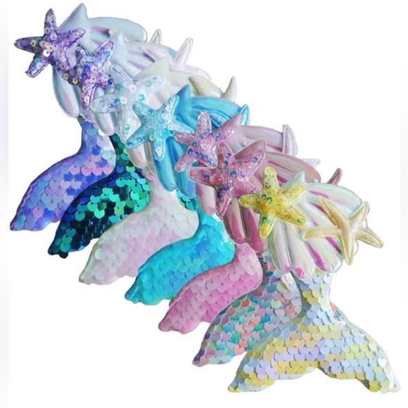 Mermaid Hair Accessories set of 6 Clip On Sequin Mermaid Tail Clips - Picture 1 of 16